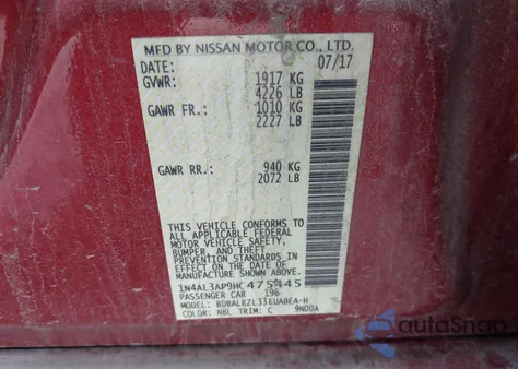 2017 Nissan Altima 2.5 Sl from USA, damaged, VIN 1N4AL3AP9HC475445